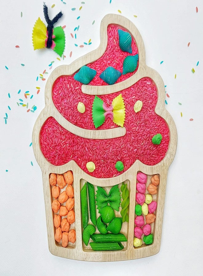Nish My Happy Plays by NISH Cupcake Sensory Tray with Fillers | Sensory Toys for Toddlers 1-3 | Kids Sensory Activity Toys for Sensory Play & Rainbow Sorting Activity Set | Natural Wooden Cupcake Play - Image 2